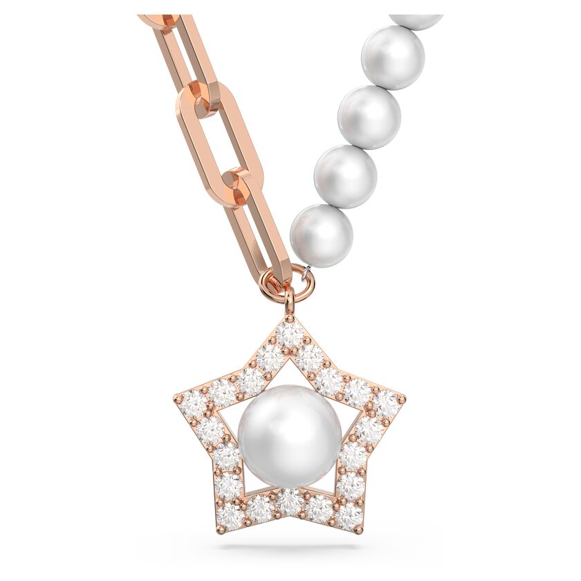 Stella pendant, Crystal pearls, Star, White, Rose gold-tone plated