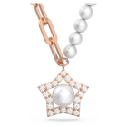Stella pendant, Crystal pearls, Star, White, Rose gold-tone plated