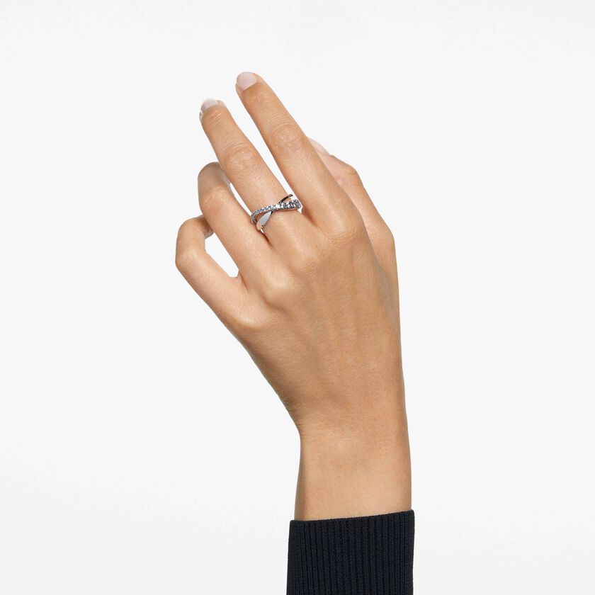 swarovski hyperbola ring  round cut  white  rhodium plated