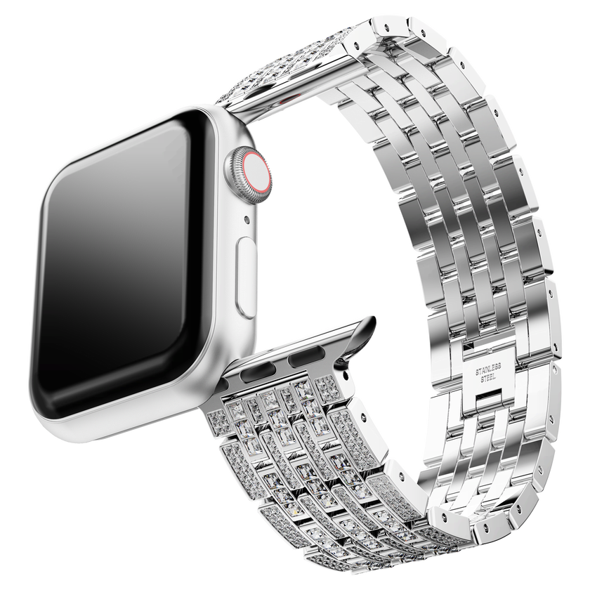 swarovski princess strap  for apple watch  40mm   41mm  silver tone  stainless steel