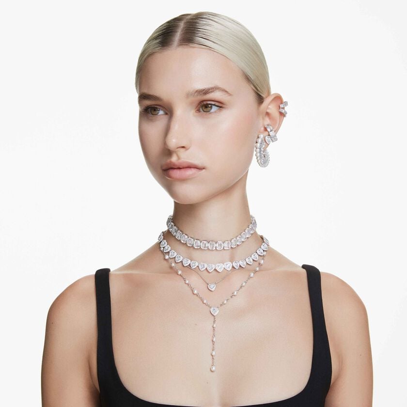 ariana grande x swarovski tennis necklace  mixed cuts  heart  white  rhodium plated