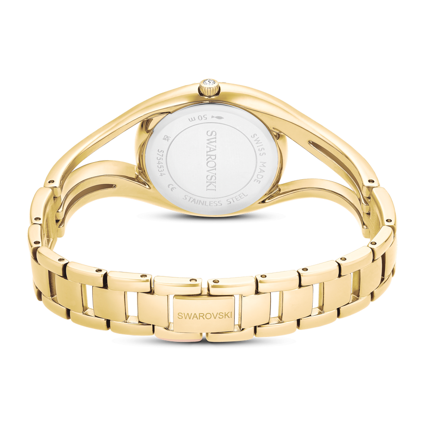 swarovski hyperbola bangle watch  swiss made  metal bracelet  gold tone  gold tone finish