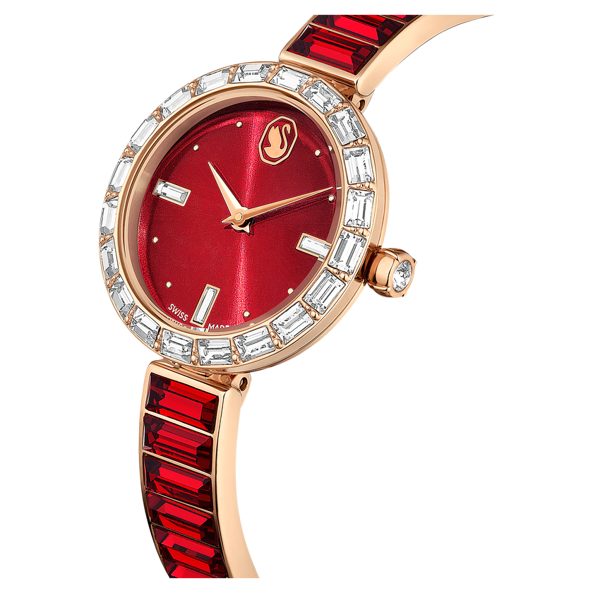 swarovski matrix bangle watch  swiss made  crystal bracelet  red  rose gold tone finish