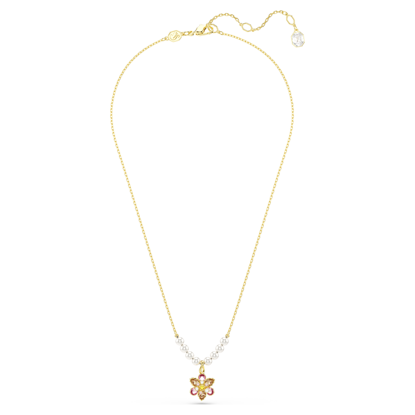 swarovski idyllia pendant  crystal pearl  mixed cuts  flower  multicolored  gold tone plated