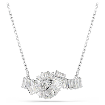 swarovski matrix pendant  baguette cut  knot  white  rhodium plated