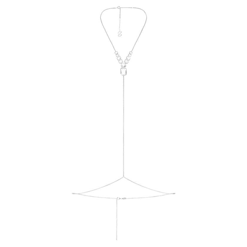 swarovski x skims body chain  mixed cuts  box chain  y shape  white  stainless steel