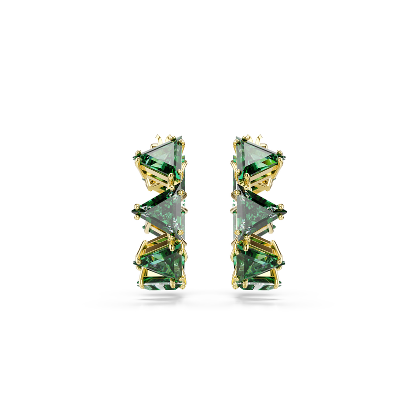 swarovski matrix hoop earrings  triangle cut  triangle  mini  green  gold tone plated