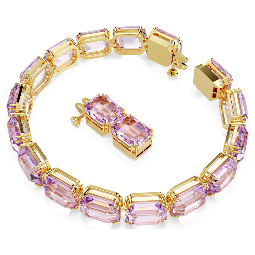 swarovski millenia tennis bracelet  octagon cut  purple  gold tone plated