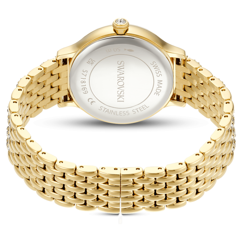 swarovski imber watch  swiss made  metal bracelet  gold tone  gold tone finish