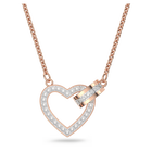 Lovely necklace, Heart, White, Rose gold-tone plated