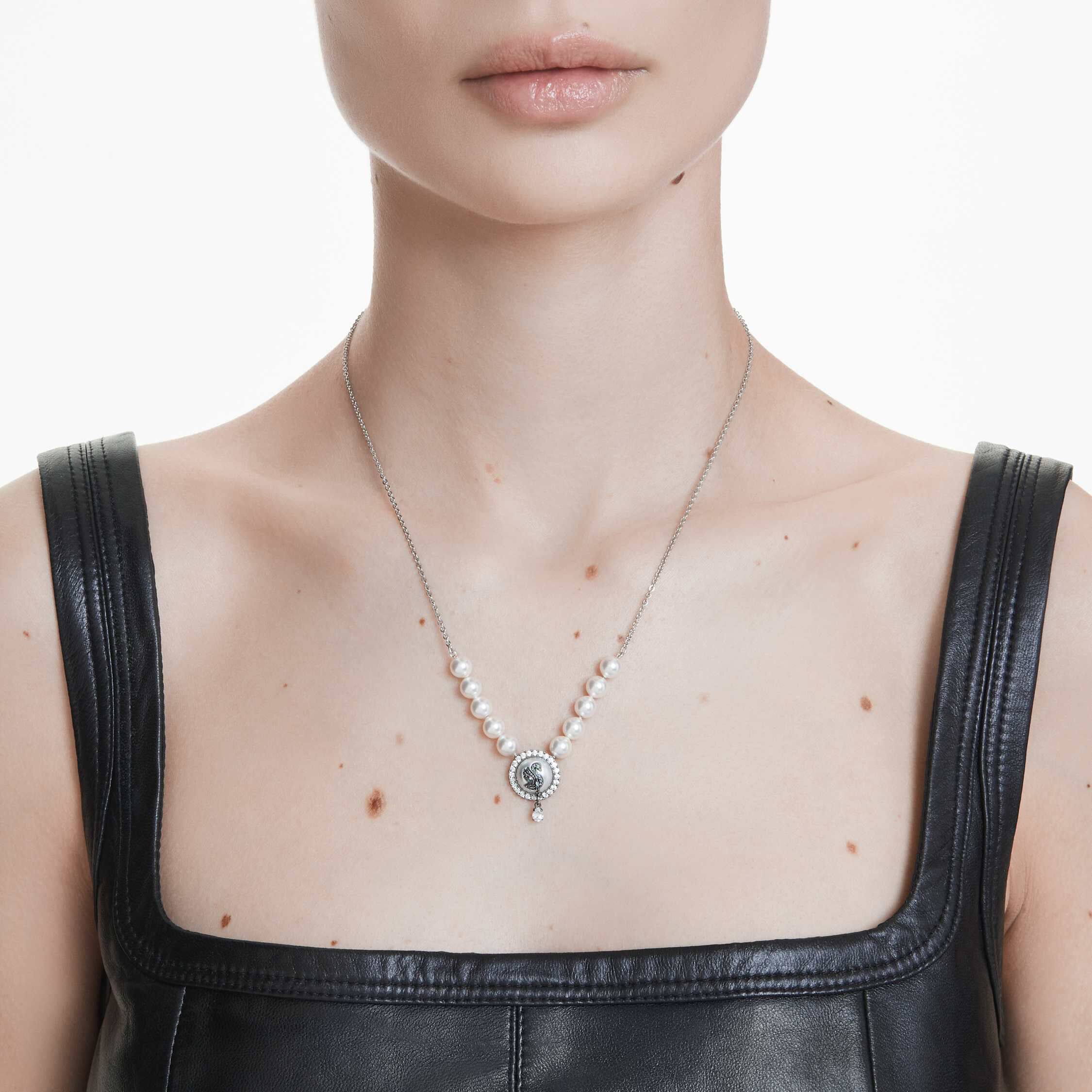 swarovski swan set  crystal pearl  swan  gray  rhodium plated