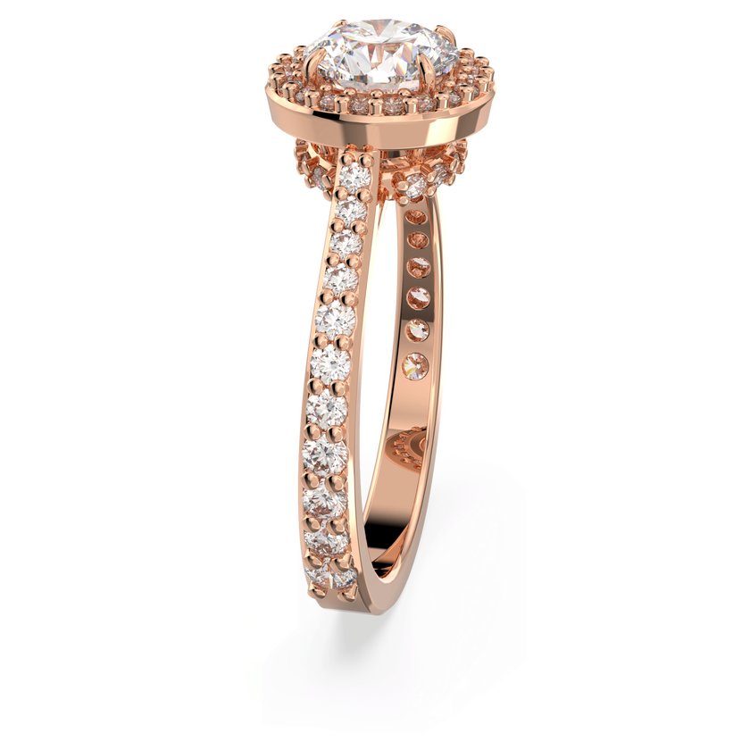 swarovski una angelic cocktail ring  round cut  pav   white  18k rose gold finish