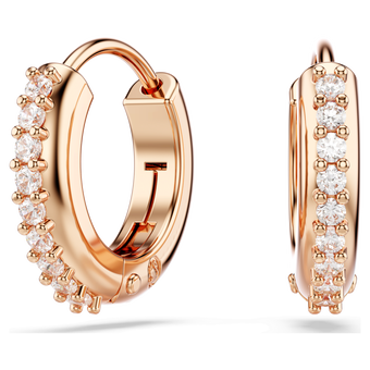 swarovski matrix hoop earrings  round cut  white  18k rose gold finish