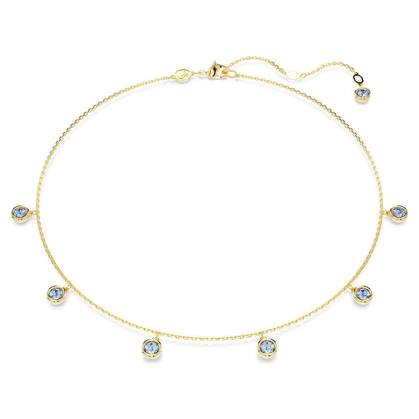 swarovski imber necklace  round cut  light blue  gold tone plated