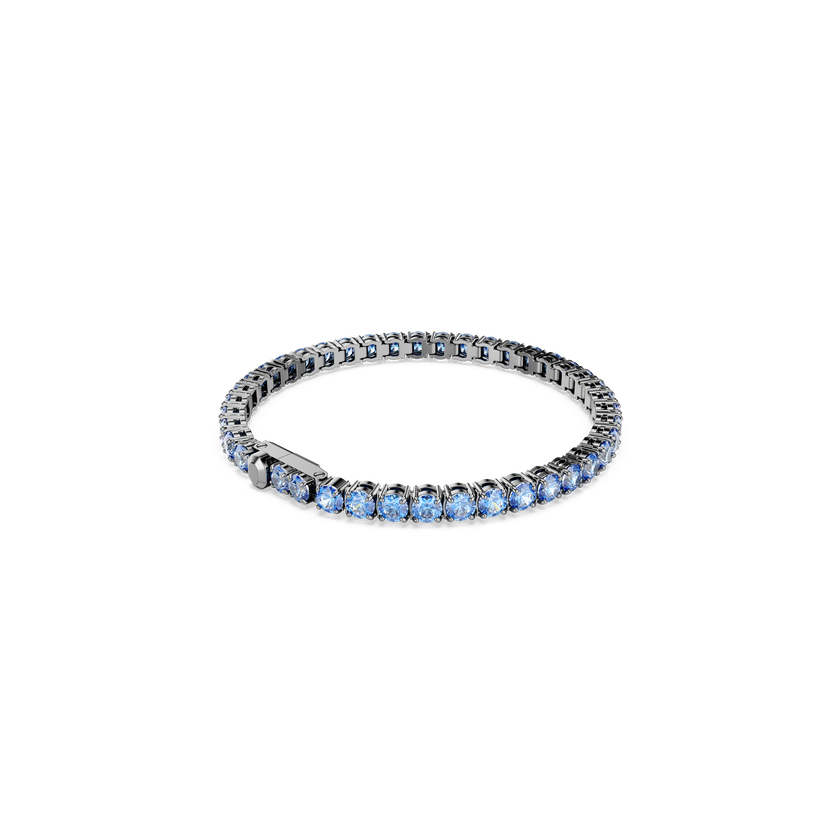 swarovski matrix tennis bracelet  round cut  blue  ruthenium plated