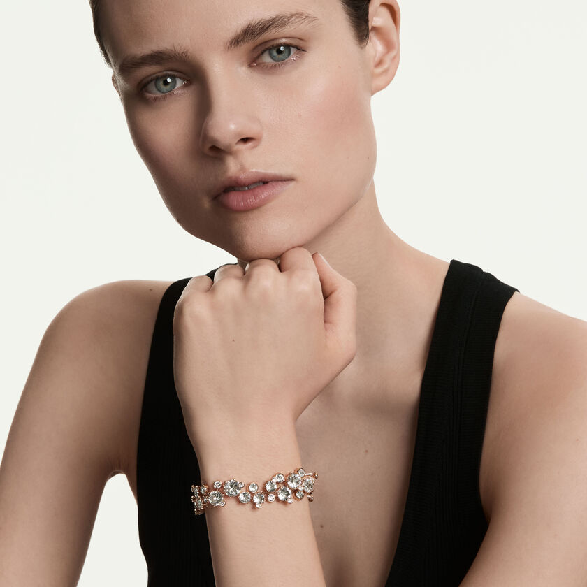 swarovski constella bracelet  round cut  white  18k rose gold finish