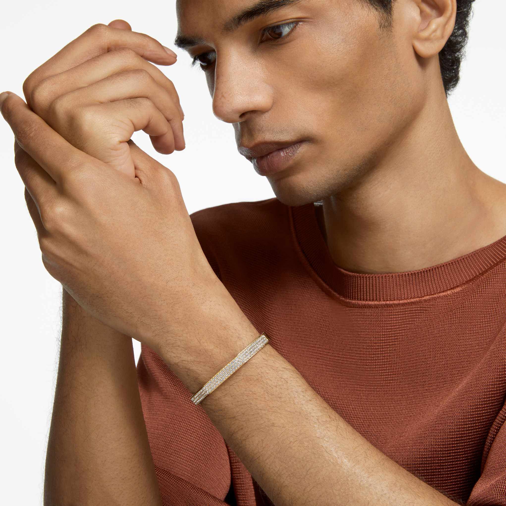 swarovski dextera bangle  octagon shape  white  gold tone plated