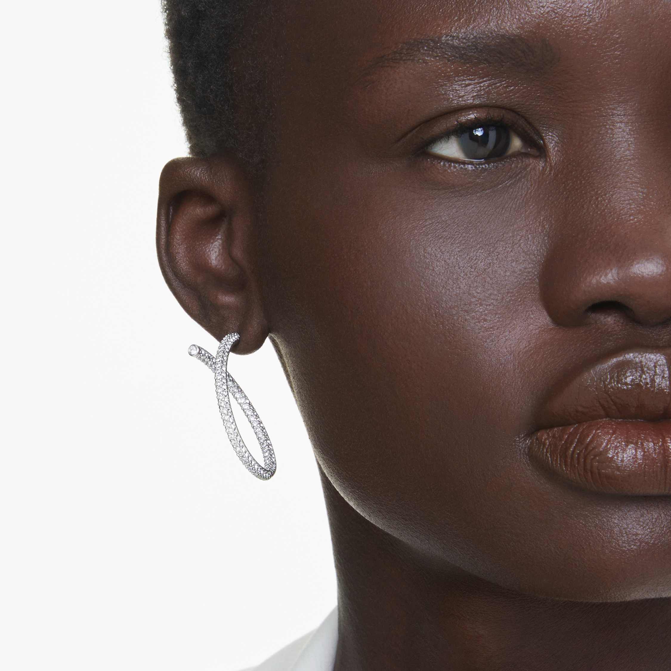 swarovski dextera hoop earrings  round cut  white  rhodium plated