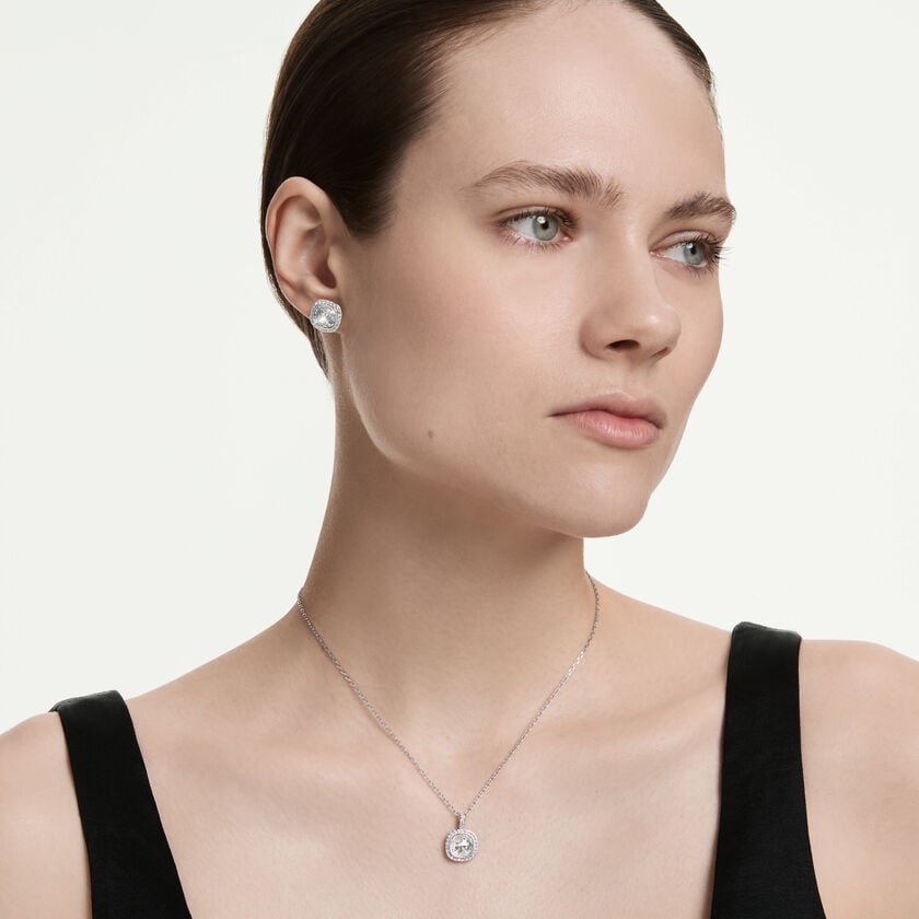 swarovski una angelic set  cushion cut  white  rhodium plated
