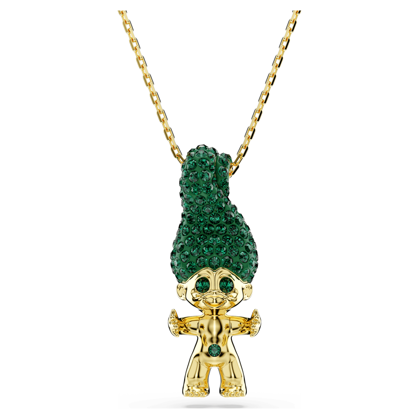 swarovski good luck trolls pendant  troll  green  gold tone plated