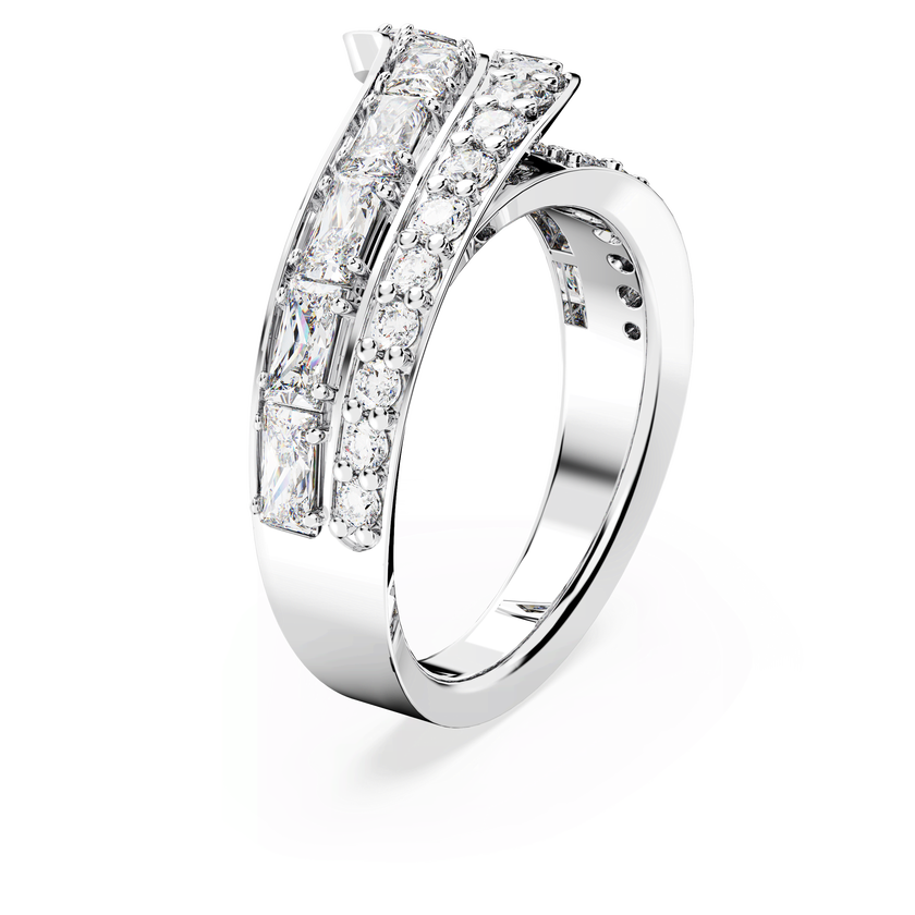 swarovski hyperbola cocktail ring  carbon neutral zirconia  mixed cuts  double bands  white  rhodium plated