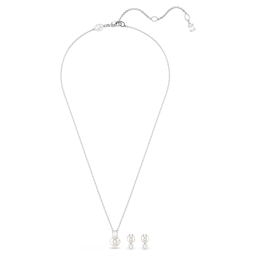 swarovski matrix set  crystal pearl  round cut  white  rhodium plated