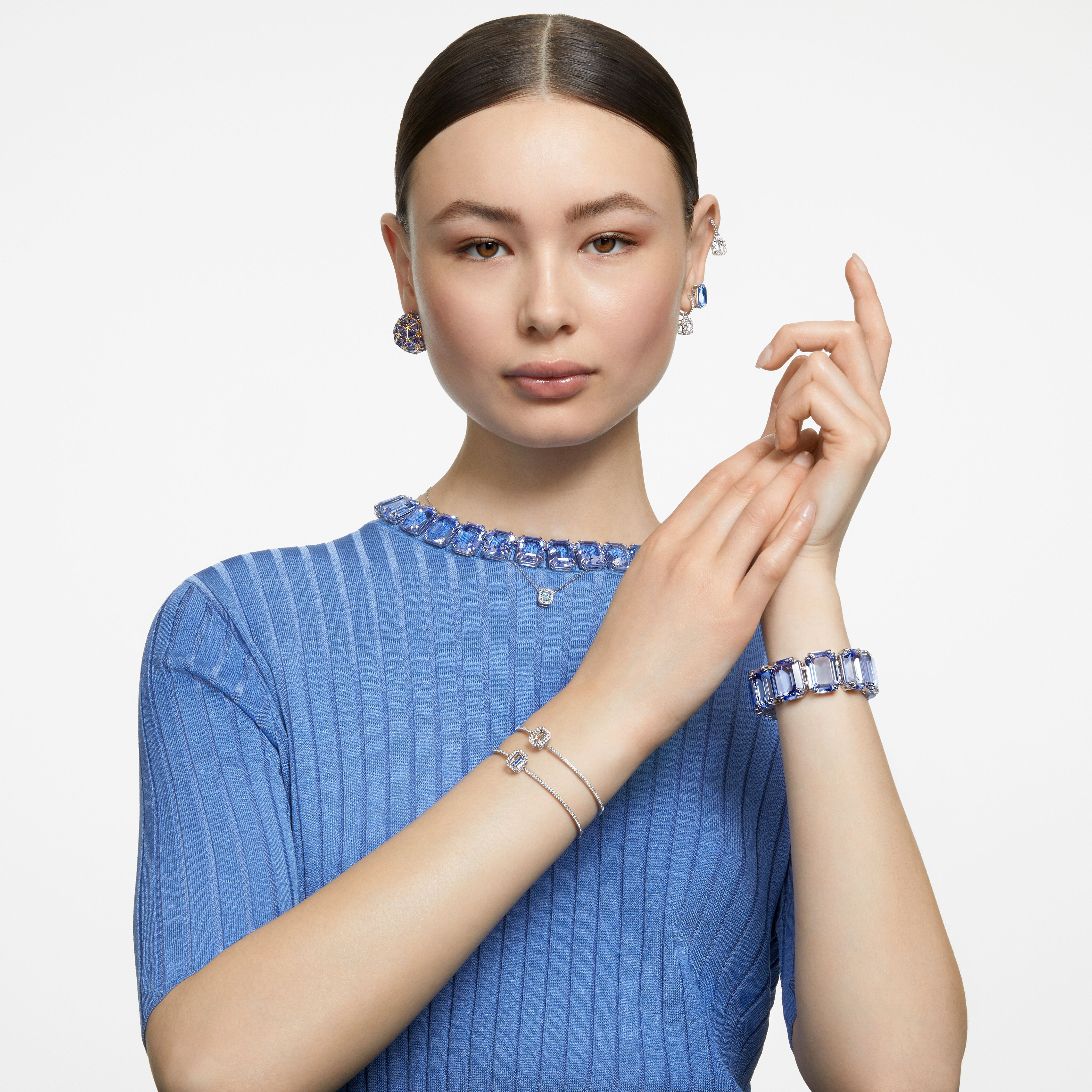 swarovski millenia necklace  octagon cut  blue  rhodium plated