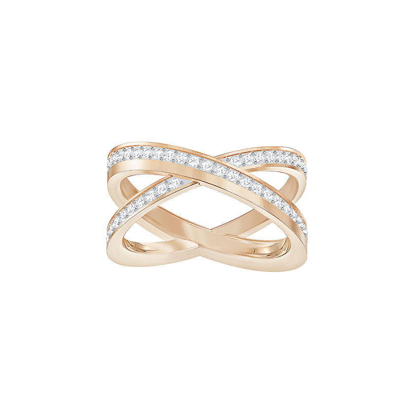 Delta Cross Ring, White, Rose-gold tone plated