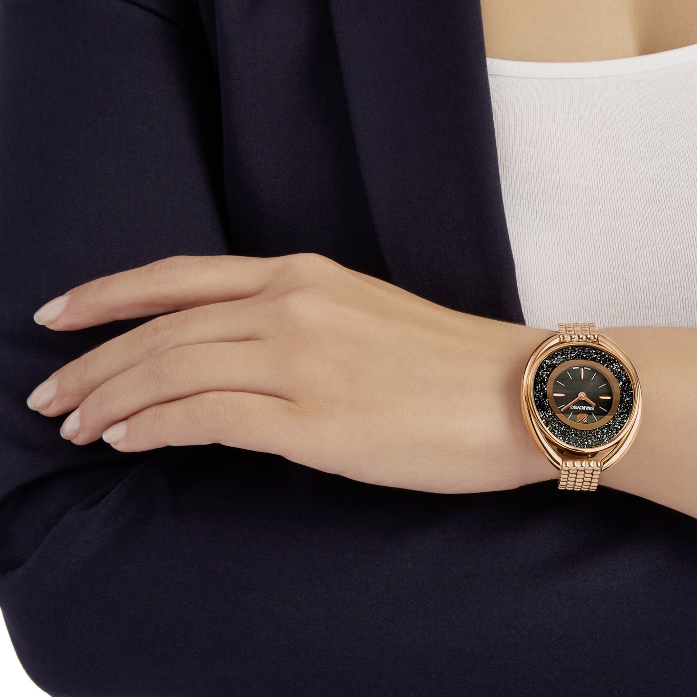 Buy Swarovski Crystalline Oval Watch Metal bracelet Black Rose gold tone
