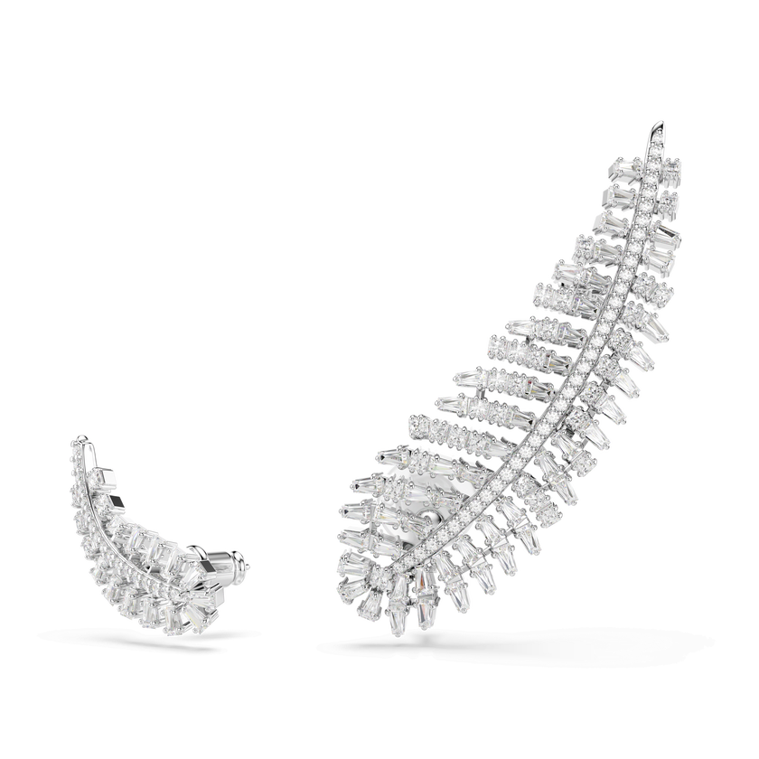 swarovski vienna earrings  mixed cuts  feather  white  rhodium plated