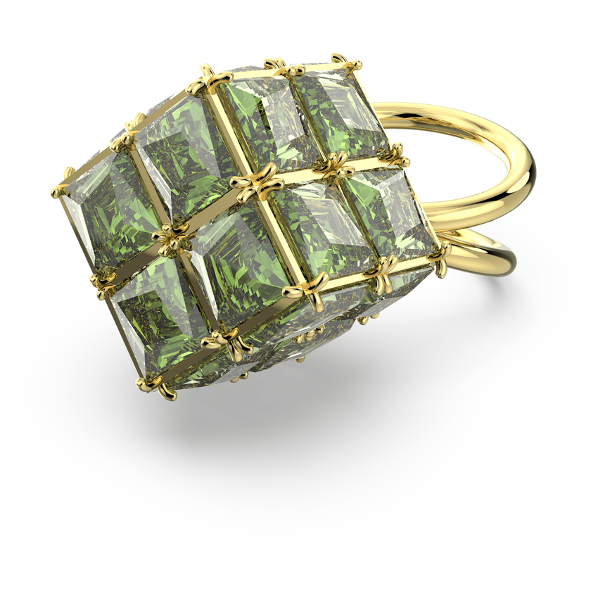 swarovski curiosa cocktail ring  square  green  gold tone plated