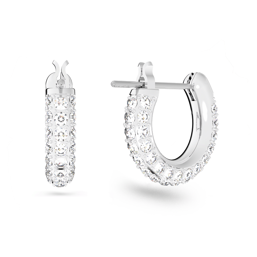 swarovski stone hoop earrings  pav   small  white  rhodium plated