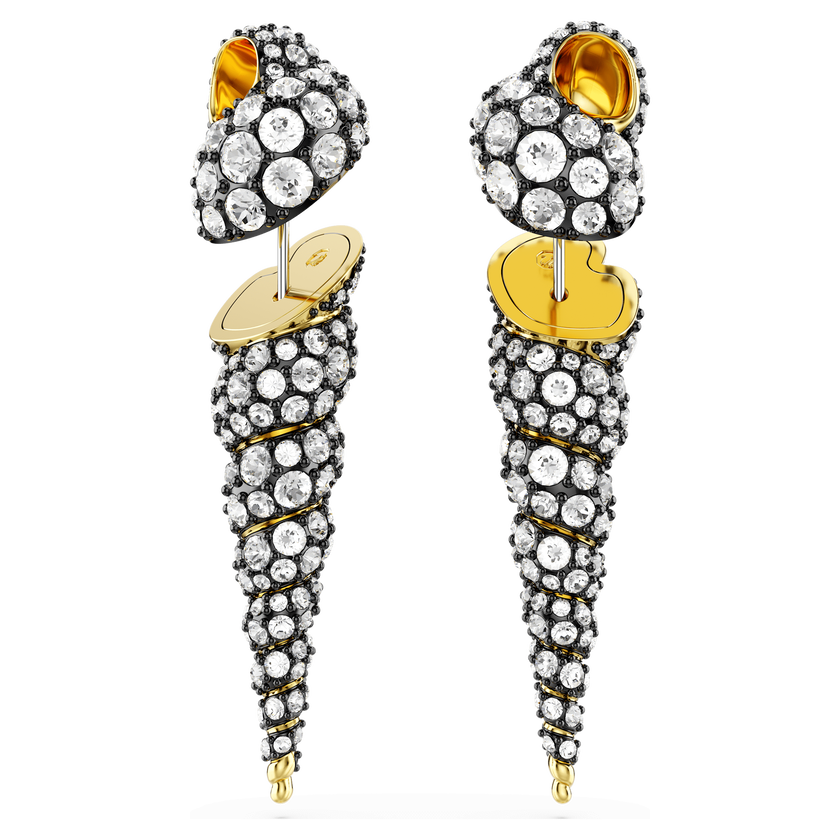 swarovski idyllia drop earrings  asymmetrical design  round cut  shell  white  mixed metal finish