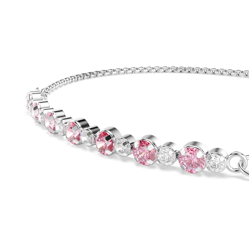 swarovski matrix bracelet  round cut  pink  rhodium plated