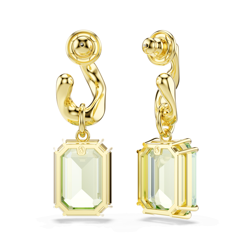 swarovski millenia drop earrings  octagon cut  green  18k gold finish