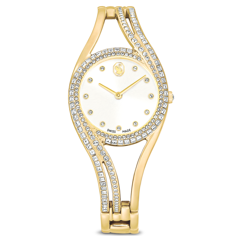 swarovski hyperbola bangle watch  swiss made  metal bracelet  gold tone  gold tone finish