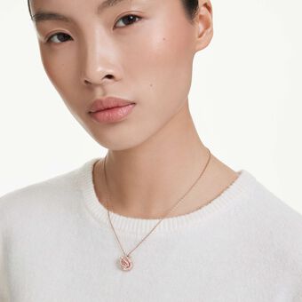 swarovski swan pendant  mixed cuts  swan  pink  18k rose gold finish