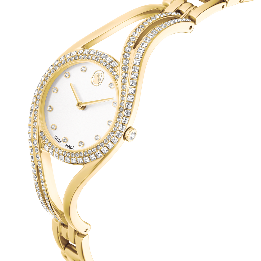 swarovski hyperbola bangle watch  swiss made  metal bracelet  gold tone  gold tone finish