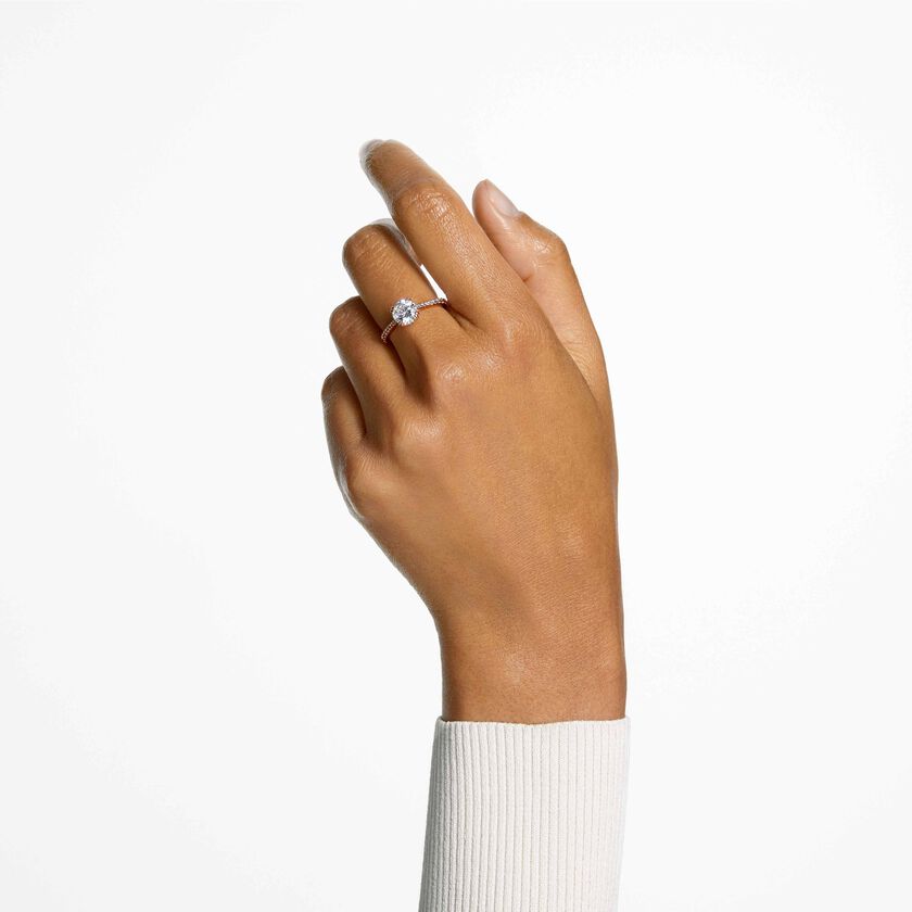 swarovski stilla cocktail ring  round cut  pav   white  18k rose gold finish