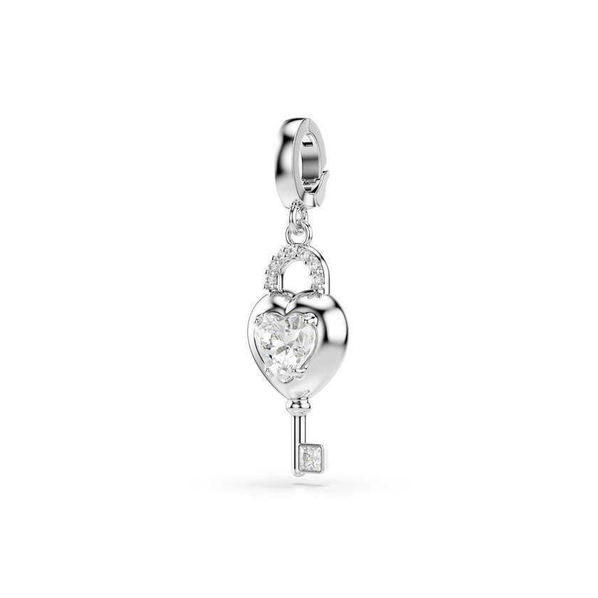 swarovski idyllia charm  mixed cuts  heart with key  white  rhodium plated