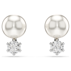 swarovski matrix stud earrings crystal pearl round cut white rhodium plated