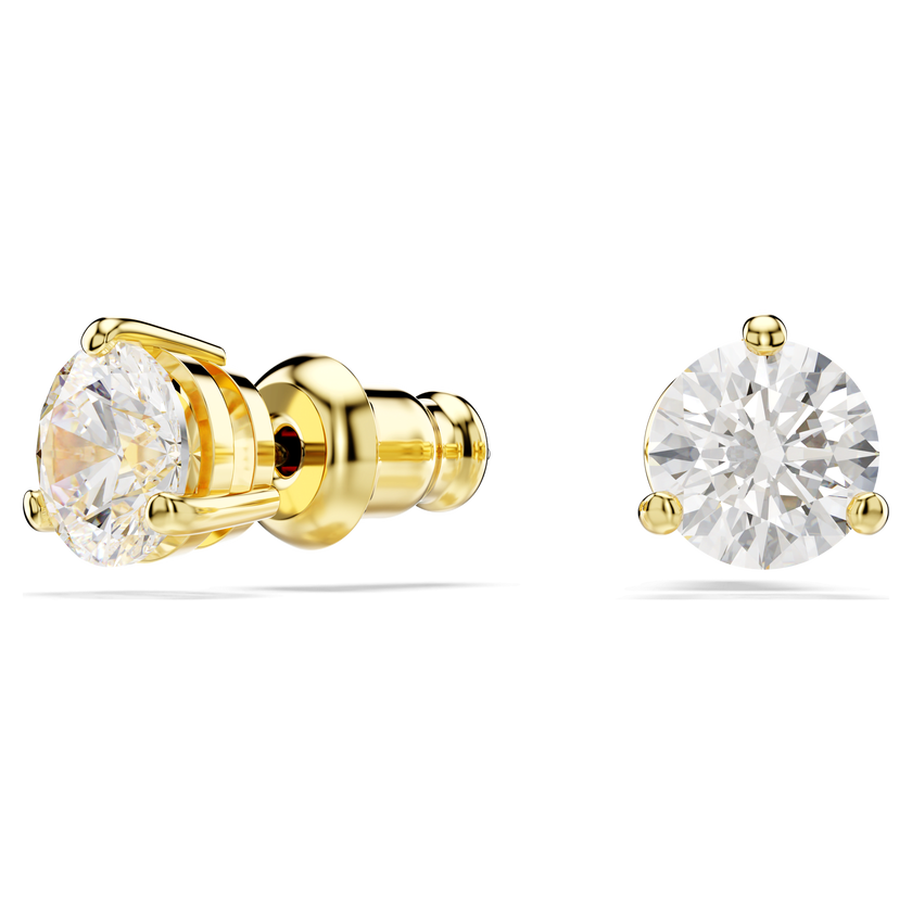 swarovski solitaire stud earrings  round cut  white  18k gold finish