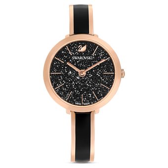 swarovski crystalline delight watch metal bracelet black rose gold tone pvd