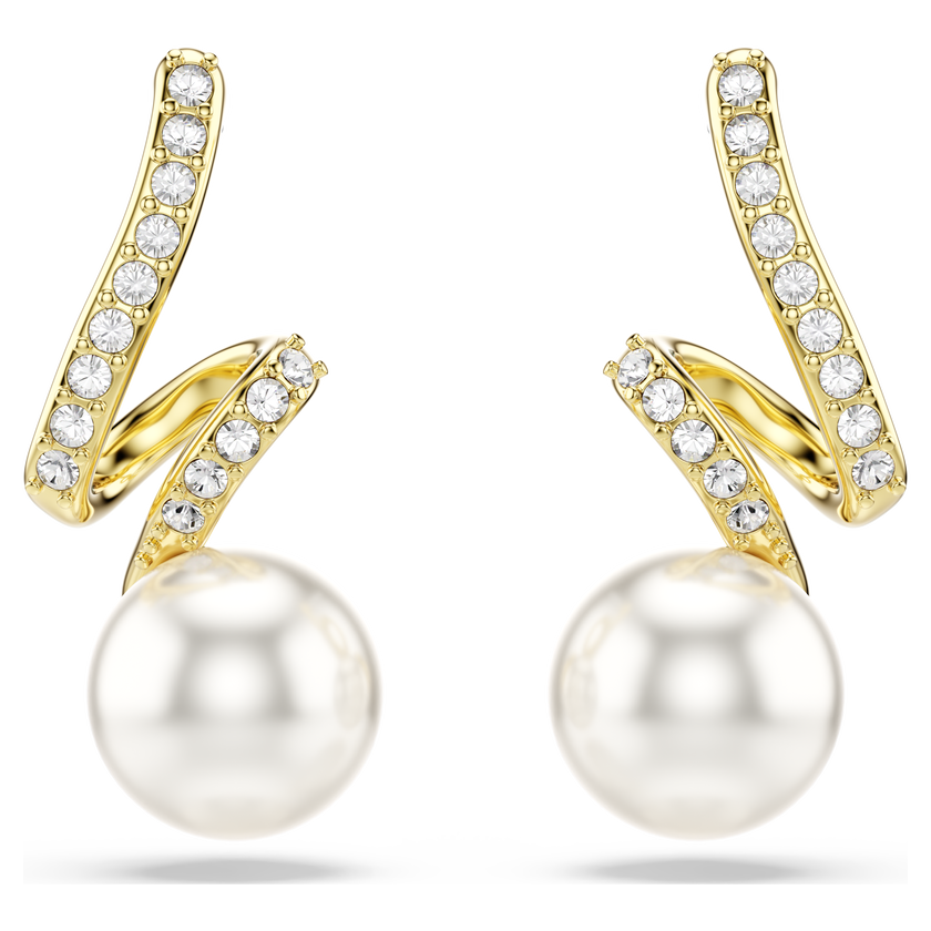 swarovski gabriella earrings  crystal pearl  round cut  white  18k gold finish