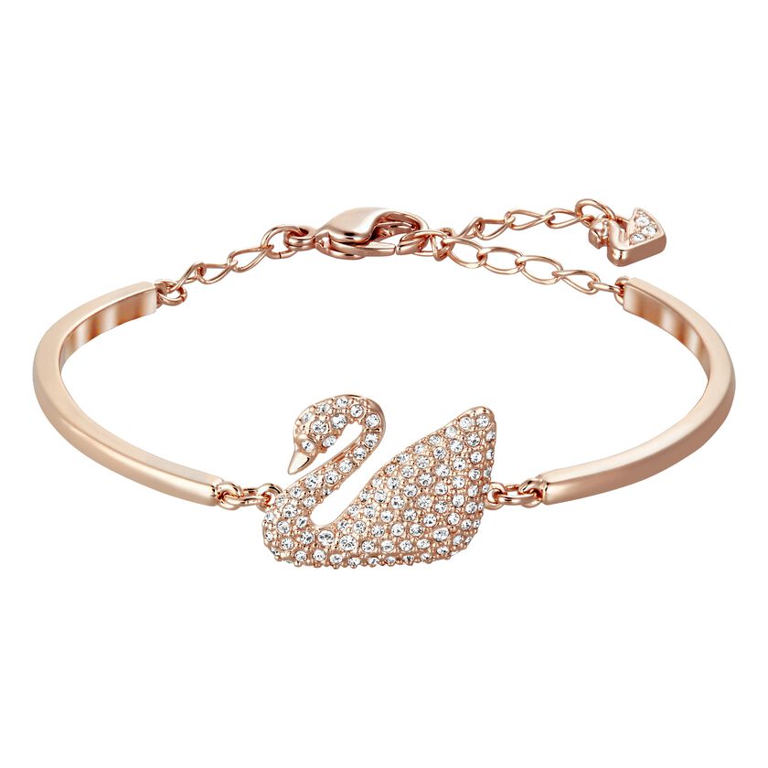 Swan Bangle, White, Rose Gold Plated