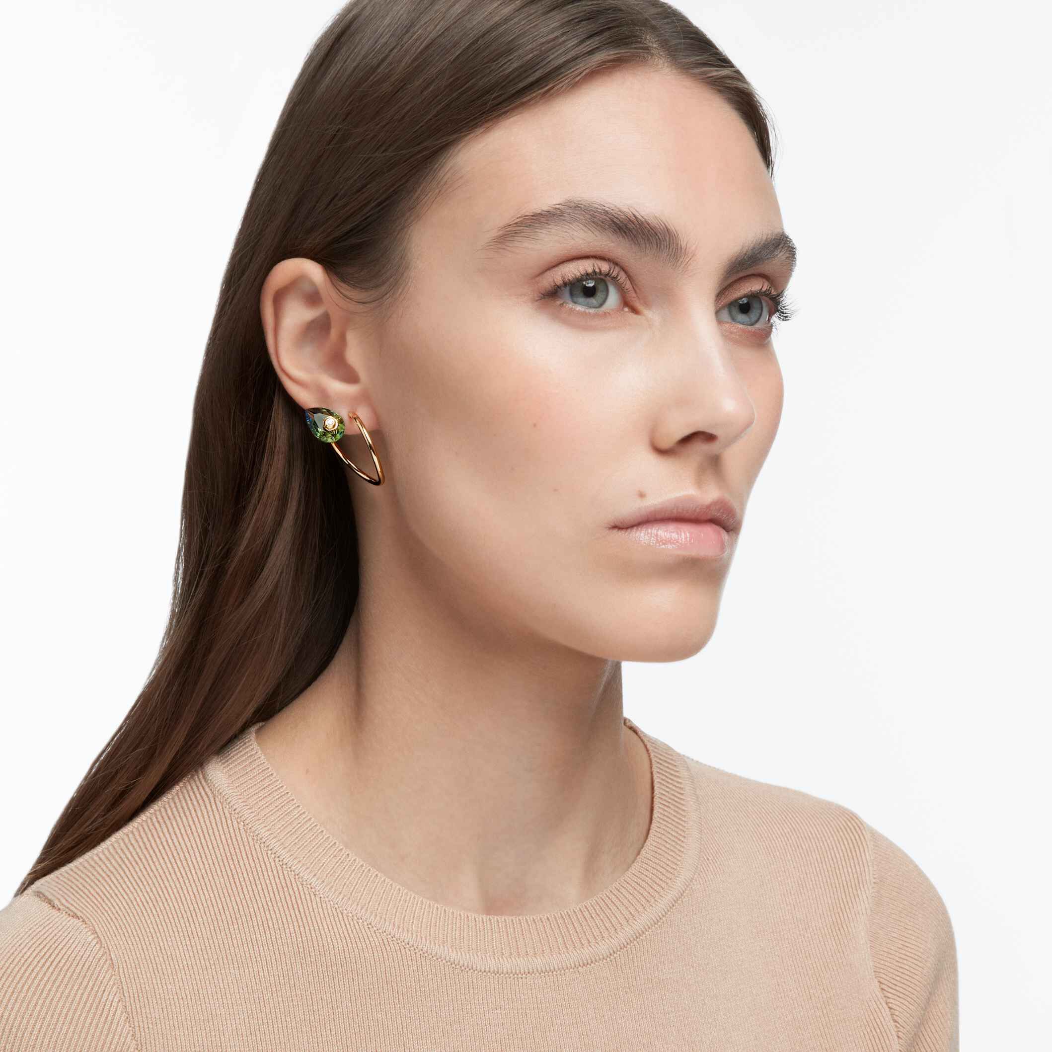 Buy Swarovski Numina earrings Asymmetrical Green Gold tone plated