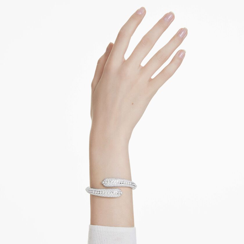 swarovski sublima cuff  crystal pearl  round cut  white  rhodium plated