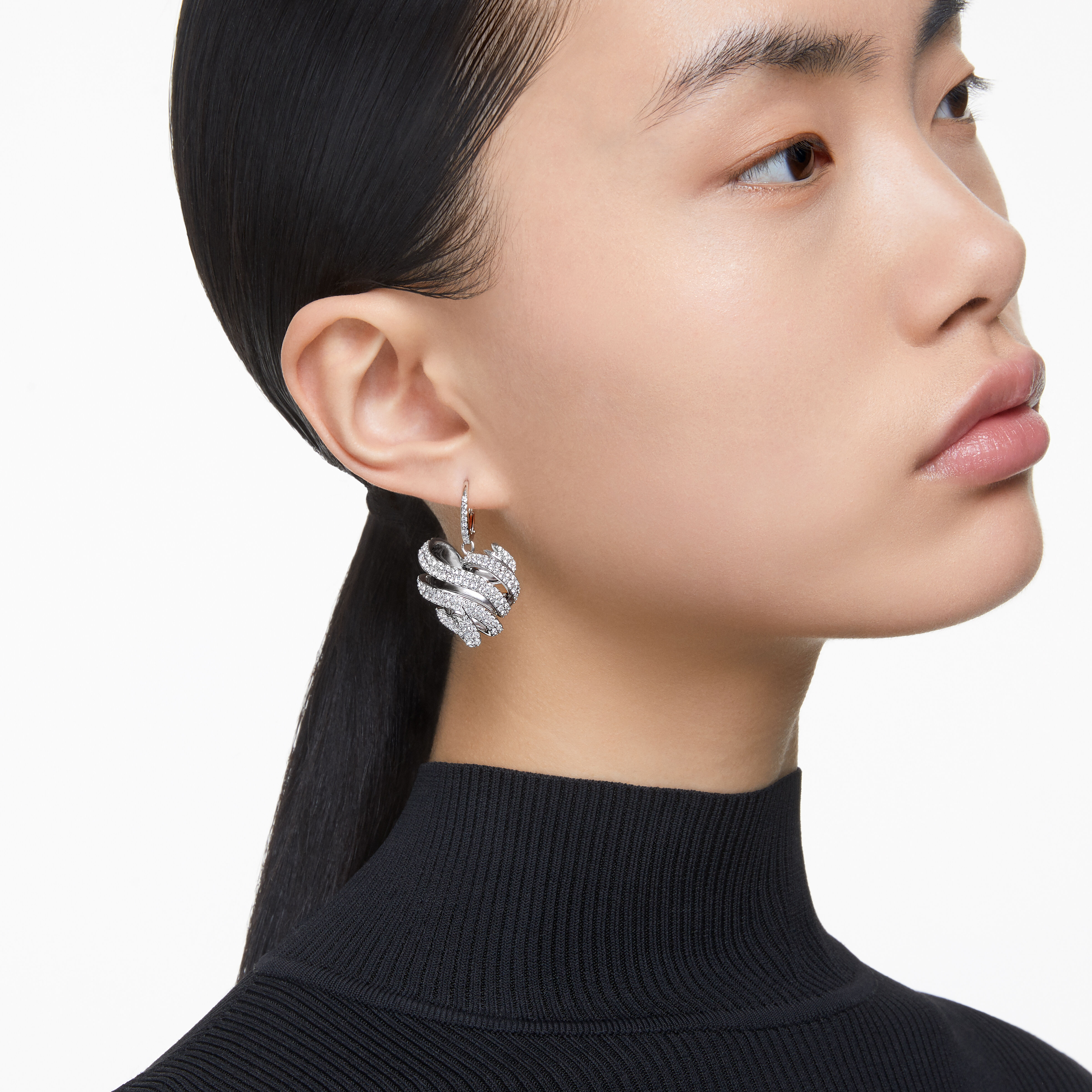 Volta stud earrings Heart White Rhodium plated