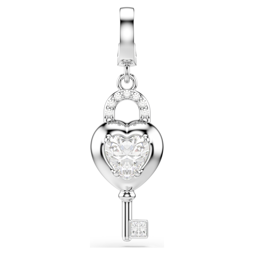 swarovski idyllia charm  mixed cuts  heart with key  white  rhodium plated