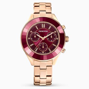 Octea Lux Sport watch, Metal bracelet, Red, Rose gold-tone finish